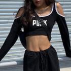 Letter Print Long-sleeve Cloud-shoulder Crop Top