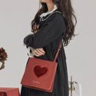 Faux Leather Heart-accent Shoulder Bag Dark Red - One Size