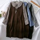Set: Loose-fit Knit Dress + Peter Pan-collar Crop Shirt