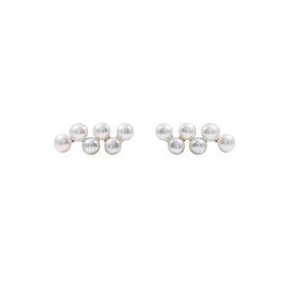 Fashion And Elegant Geometric Round Freshwater Pearl Stud Earrings Silver - One Size