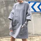 Mock Two Piece Knit Panel A-line Dress As Shown In Figure - One Size