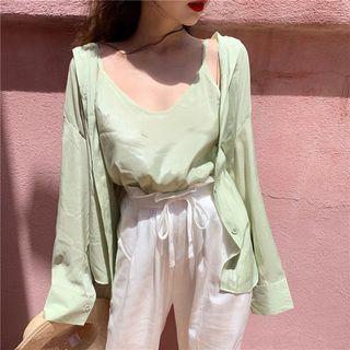 Long-sleeve Shirt / Camisole / Wide Leg Pants / Set