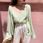 Long-sleeve Shirt / Camisole / Wide Leg Pants / Set