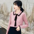 Bow Accent Collared Knit Top
