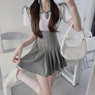Pleated Mini A-line Skirt / Polo Shirt
