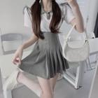 Pleated Mini A-line Skirt / Polo Shirt