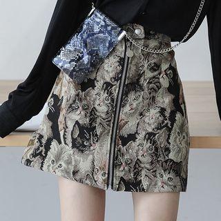 Cat-embroidery Mini Skirt