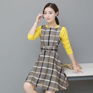 Set: T-shirt + Sleeveless Plaid Dress
