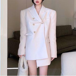 Irregular Plain Blazer Off-white - One Size