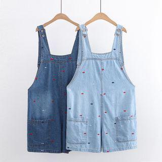 Fish Embroidered Denim Jumper Shorts