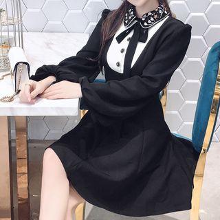 Embellished Collar Balloon-sleeve A-line Dress
