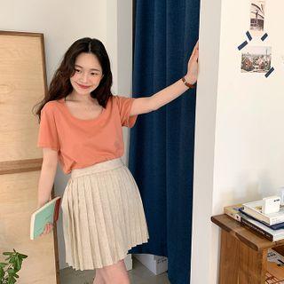 Accordion-pleat Linen Blend Miniskirt