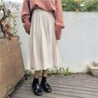 Elastic-waist Pleated Velvet Skirt