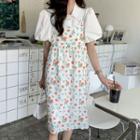 Short-sleeve Shirt / Spaghetti Strap Floral Print Dress