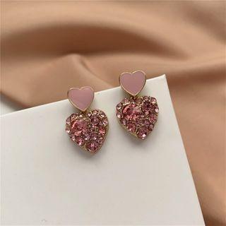 Heart Rhinestone Earring Stud Earring - 1 Pair - Pink - One Size