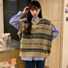 V-neck Pattern Sweater Vest 8603 - Vest - One Size