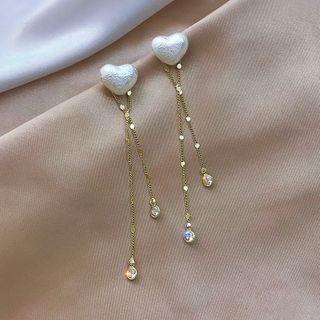 Faux Pearl Heart Fringed Earring 1 Pair - E2503 - Silver Needle - As Shown In Figure - One Size