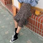 Diagonal Ruffle-hem Leopard Long Skirt One Size