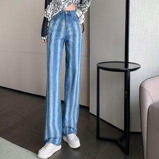 Long-sleeve Print T-shirt / Wide Leg Jeans