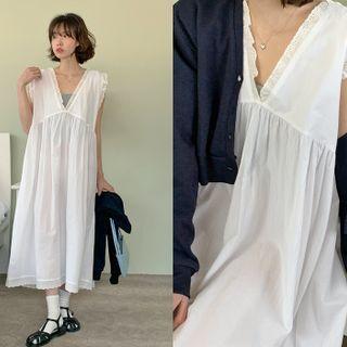 Lace-trim Midi Sleeveless Dress