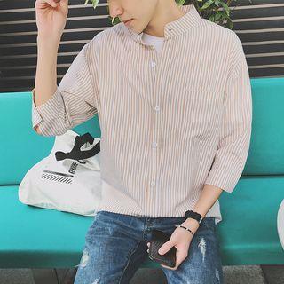 Mandarin Collar Striped 3/4 Sleeve Shirt