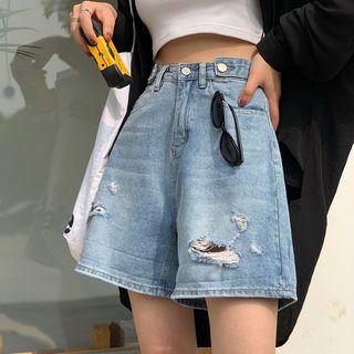 High-waist Distressed Demin Shorts