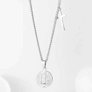 Stainless Steel Jesus & Cross Pendant Necklace Silver - One Size
