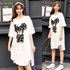 Bear Print Elbow Sleeve T-shirt Dress