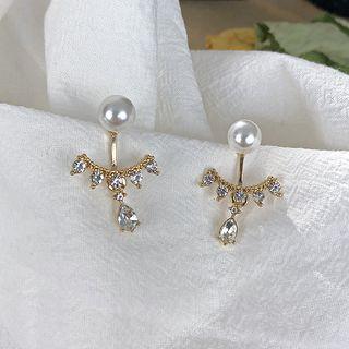 Faux Pearl Rhinestone Swing Earring 1 Pair - Earrings - One Size