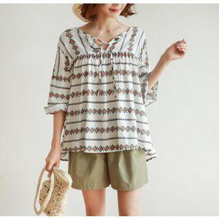 Print Elbow-sleeve A-line Blouse