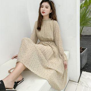 Bell-sleeve Dotted A-line Chiffon Dress