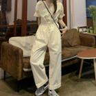 Elbow-sleeve Wide-leg Jumpsuit Almond - One Size