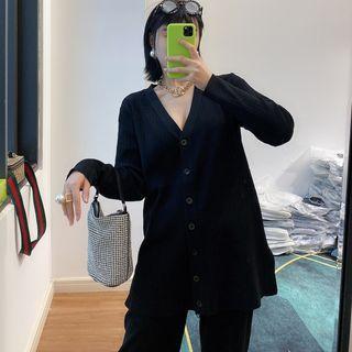 V-neck Rib Knit Cardigan / Straight-fit Knit Pants