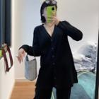 V-neck Rib Knit Cardigan / Straight-fit Knit Pants