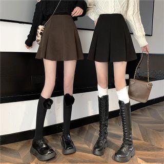 High Waist Plain Woolen A-line Skirt
