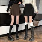 High Waist Plain Woolen A-line Skirt