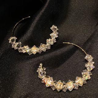 Rhinestone Open-hoop Earring Stud Earring - 1 Pair - Gold - One Size