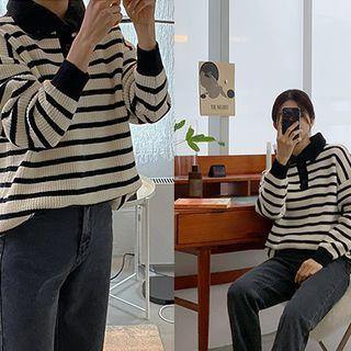 Stripe Ribbed Knit Polo Shirt