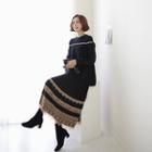 Lac-trim Long Pleat Skirt