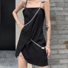 Asymmetric Hem Chain-accent Sleeveless Mini Dress
