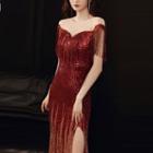 Sequined Slit Mermaid Evening Gown