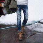 Distressed Paint-splatter Straight-cut Jeans