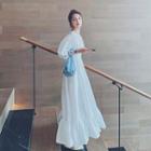 Puff-sleeve Ruffle Panel Long Dress
