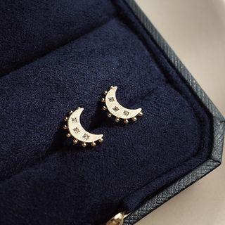 Moon Stud Earring 1 Pair - S925 Silver - Gold - One Size
