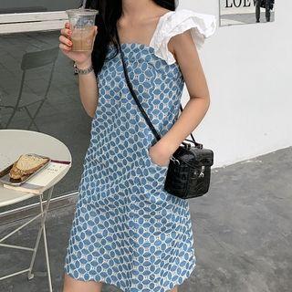 Eyelet Short-sleeve Patterned Mini A-line Dress