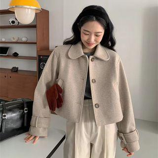 Long Sleeve Plain Woolen Cropped Jacket