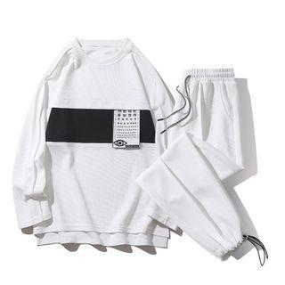 Set: Two-tone Applique Sweatshirt + Sweatpants