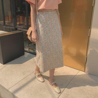 Floral Long Wrap Skirt Pink - One Size