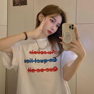 Crew-neck Printed Letter Oversize Tee