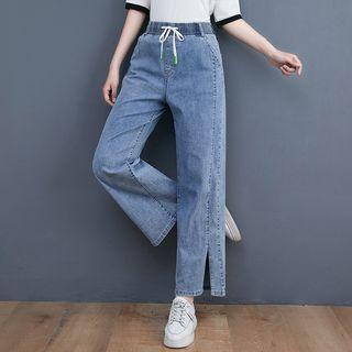Drawstring Straight-leg Split Jeans